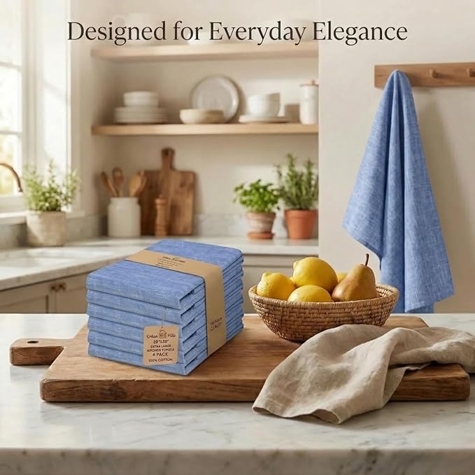 Urban Villa Kitchen Towels Cotton Dish Towels 20”x30” (Set of 6) Blue/White - Image 5