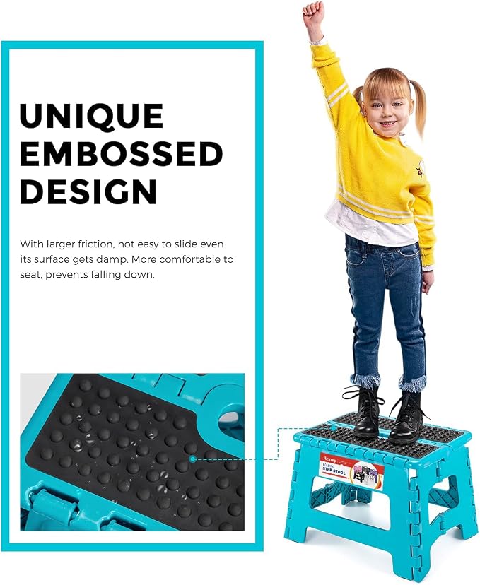 ACSTEP Folding Step Stool 9 Inch, Non-Slip Surface Stool for Kids, Dot Blue | Heavy Duty Foldable Stools, Lightweight, Holds 300 lb, for Toddler Kitchen Bathroom Bedroom Outdoor, Collapsible with Handle - Image 2
