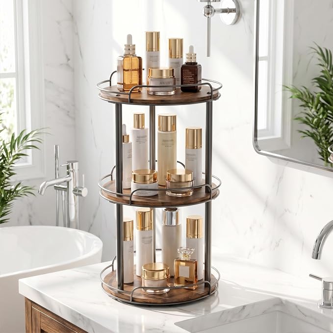 12'' Rotating Spice Rack, 3-Tier Lazy Susan Turntable Organizer | Wooden, for Cabinet, Table Top, Kitchen Countertop, Pantry, Bathroom, Vanity, Home Decor - Image 7
