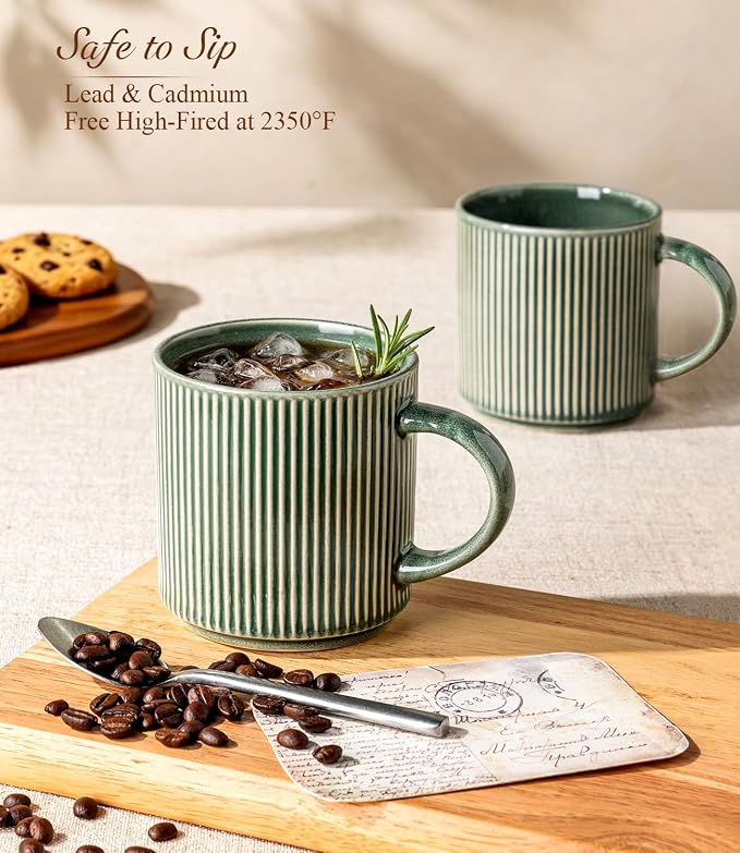 GBhome Coffee Mugs Set of 6，16 oz Coffee Cups with Handle | Coffee Cups for Latte, Tea, Cocoa & Milk, Ideal for Daily Use & Gifts, Microwave&Dishwasher Safe, Dark Green - Image 7