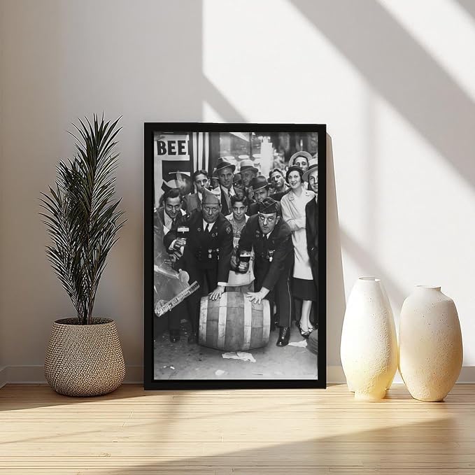 Celebrating Repeal of Prohibition, Beer Keg Poster, Speakeasy Liquor Bar, Black And White , Man Cave , Retro Wall Decor Canvas Poster Bedroom Decor Sports Landscape Office Room Decor Gift Black Frame - Image 6