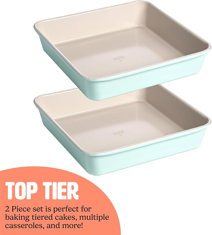 Tasty Clean Ceramic Square Cake Pans Set, 2-Pack of 9-Inch Cake Pans, Durable Aluminized Steel for Professional Results, Clean Ceramic Nonstick Coating, Oven Safe to 425°F, Dishwasher Safe, Aqua - Image 5