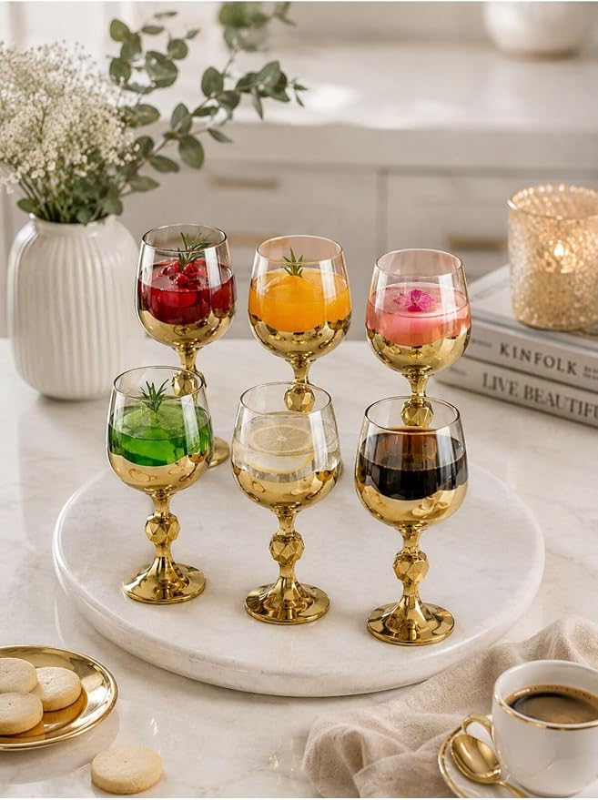 SODEF Set of 6 Gold Footed Coffee Side Glasses - quality Glassware, Titanium Coated, 5 fl oz Capacity, appropriate for Turkish Coffee or Water - Gold by Unknown
