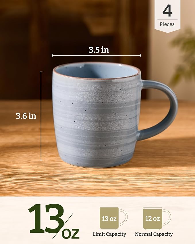 famiware Coffee Mugs Set of 4, Meteor 13 oz Ceramic Mug Cup Set with Handle for Coffee, Tea, Cappuccino, Latte, Milk, Blue Gray - Image 4