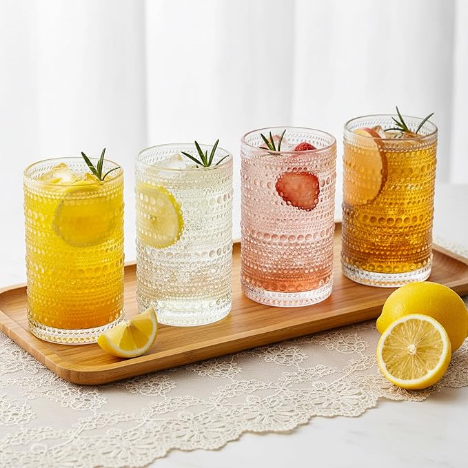 Moretoes Large 15oz Hobnail Drinking Glass Set of 12 | Clear Vintage Glassware,Embossed Glass Cups,Water Tumbler,Highball Glasses For Beer, Juice And Various Mixed Drinks - Image 5