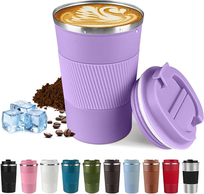 Vacuum Insulated Stainless Steel Travel Coffee Mug,Leak Proof Cup with Lid | 304 stainless steel mug with vacuum insulation, leak proof lid, silicone grip and car cup holder friendly design by SPLMIFA