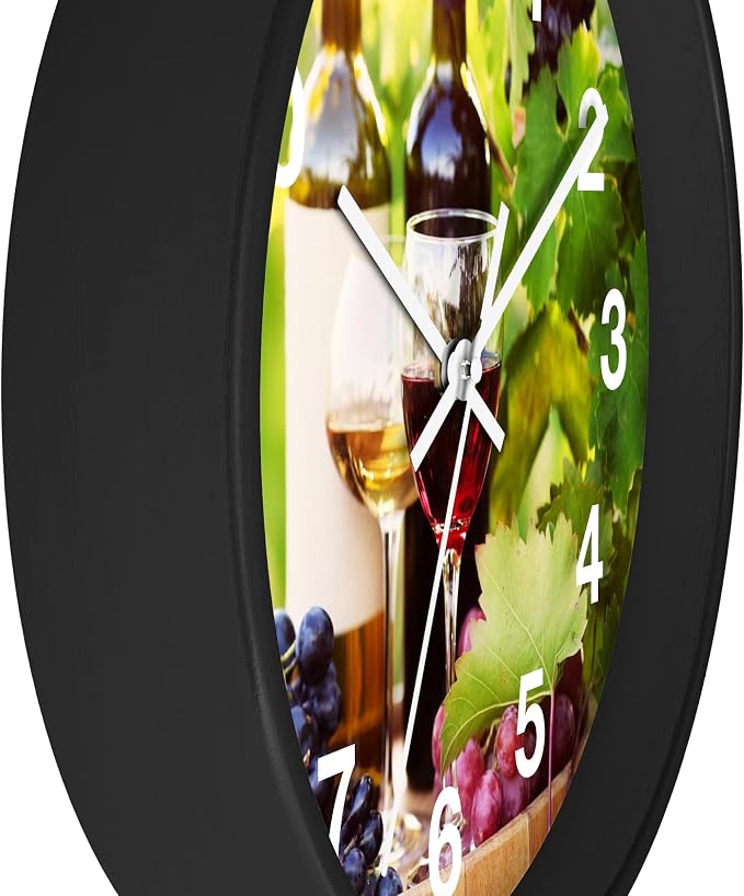 Mozingo ~ Wine Clock for Kitchen Bar Wall It's Wine O'clock Silent Time Gift Home Decor Made In USA, 10" (Hour Marks - Numbers, Clock Frame Color - Black, Wine Theme #03) - Image 2