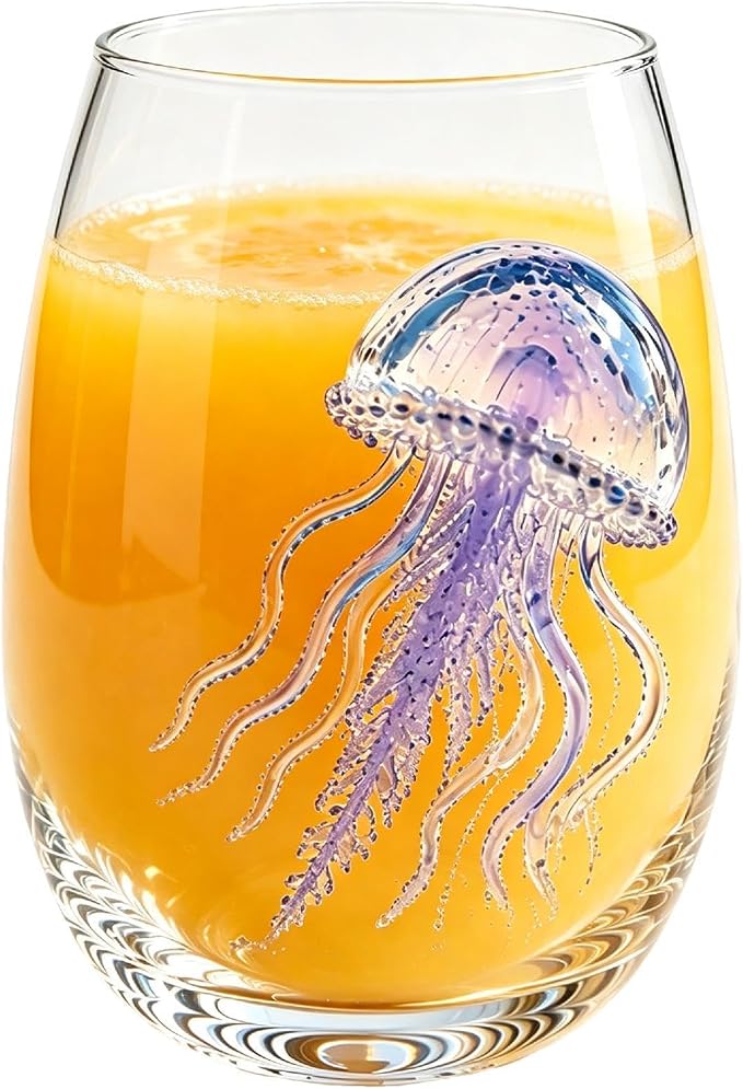 Blue Ring Octopus Glass, 3d oceans animal artisan glassware | handblown octopus glass, 9.3x7cm, stemless tumbler, borosilicate, marine decor, coastal barwares, oceans lover gift by Unknown