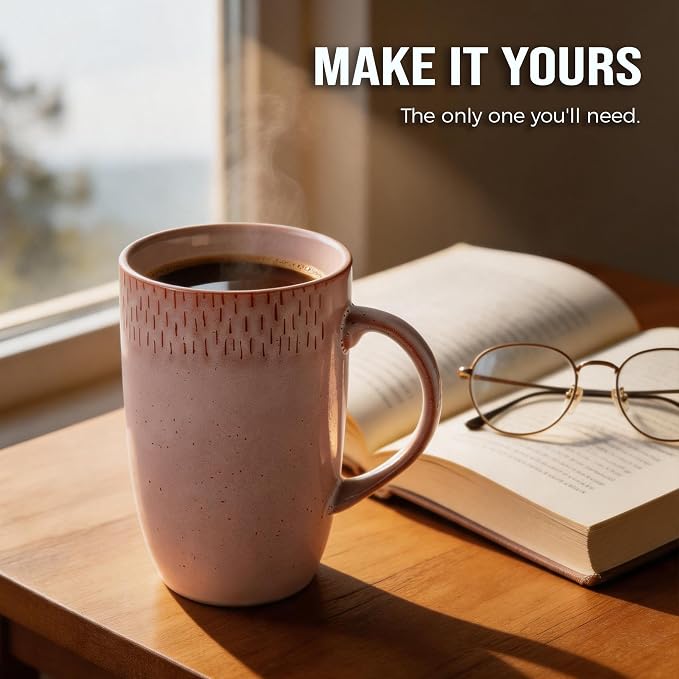 22oz Oversized Heavyweight Ceramic Coffee Mug, Large (Pink) | 22oz Extra Large, Oversized Heavyweight Ceramic, Reactive Glaze, Microwave & Dishwasher Safe, Prop 65 Compliant, Gift Box - Image 7