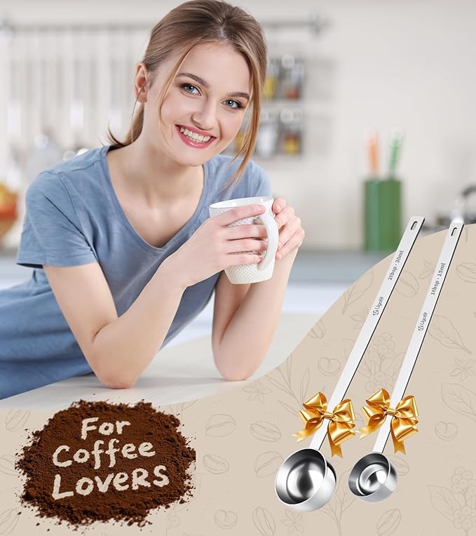 Ugotit 1 Tablespoon Coffee Scoop Set, 304 Stainless Steel Long Handle Measuring Spoons with Engraved TBSP/ML Markings, for Ground Coffee, Protein Powder, Tea, Baking & Supplements, Dishwasher Safe