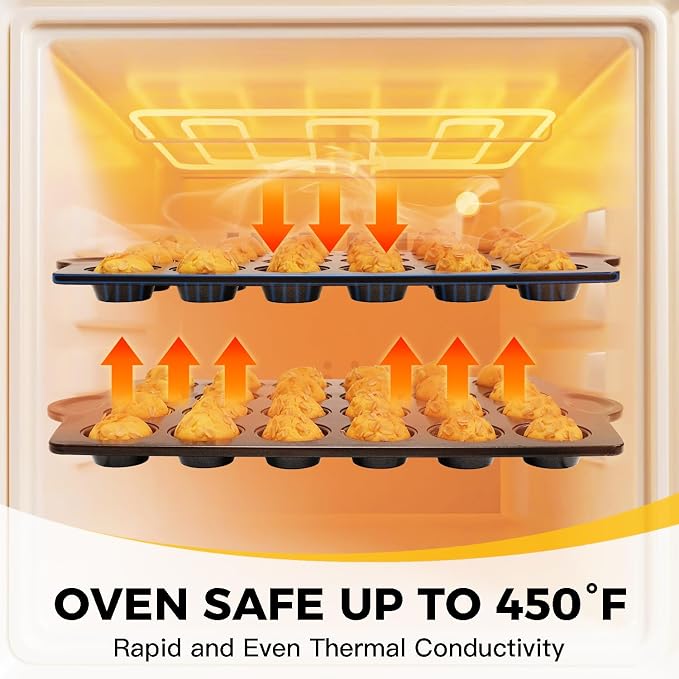 Mini 24 Muffin & Cupcake Pans with 240 Liners, Nonstick, Non-toxic | Heavy-duty Small Cheesecake Tray with Ear Shaped Wider Grips, 1.8dia, Grey, Premium - Image 9