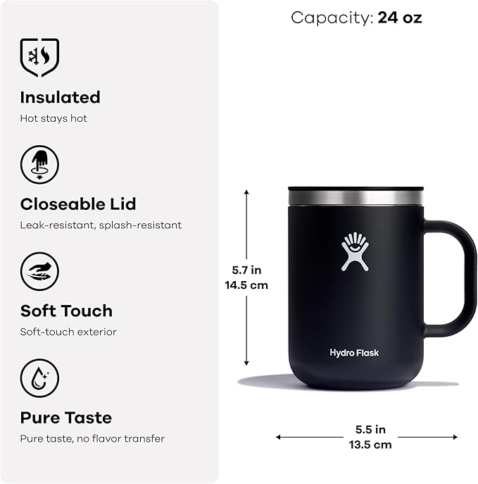 Hydro Flask Coffee Mug – Insulated Stainless Steel, Non Spill, Leak Resistant Travel Mug 24 Oz Capri Blue - Image 5