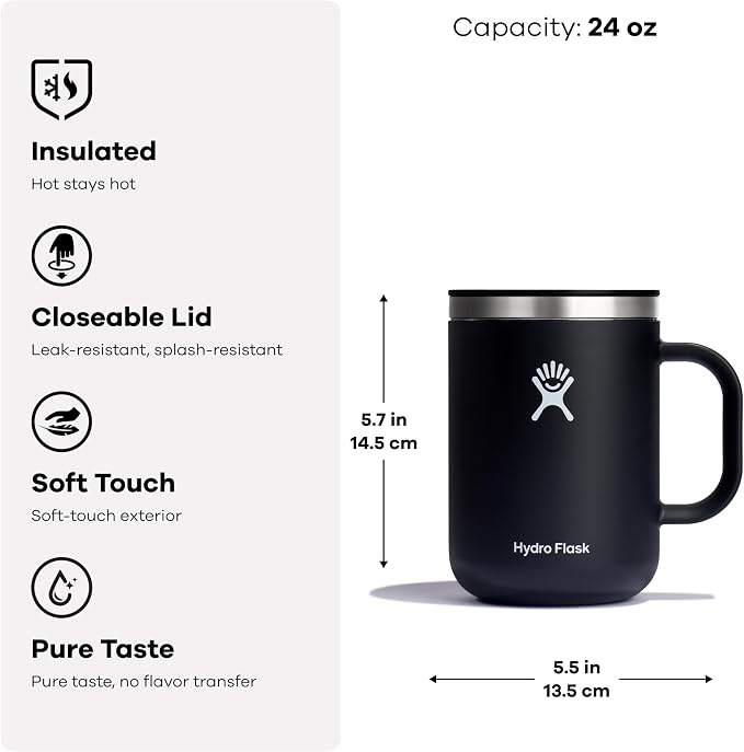 Hydro Flask Coffee Mug – Insulated Stainless Steel, Non Spill, Leak Resistant Travel Mug 24 Oz Shale Gray - Image 5