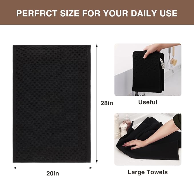 Homaxy 100% Cotton Oversized Waffle Weave Kitchen Towels 4-Pack, Black | 20 x 28 Inches, Ultra Soft Absorbent Dish Towels, Quick Drying Large Cleaning Towels - Image 3