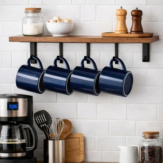 GBhome 14 OZ Coffee Mugs Set of 6, Stackable Ceramic Mugs for Men, Women, Modern Coffee Cups for Latte,Cappuccino,Hot Cocoa. Dishwasher & Microwave Safe, Navy Blue - Image 8