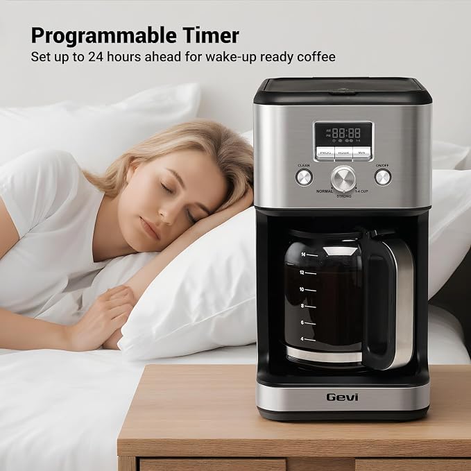 Gevi 14-Cup Drip Coffee Maker, Programmable Timer, 2H Warm, Strong Brew | 14-Cup Drip Maker for Normal & Strong Brew, 2H Keep Warm, Pause & Serve, Auto Shut-Off for Home & Office, Glass Carafe - Image 2