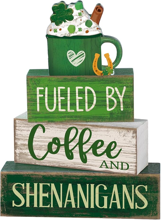 Moucuny 4 Pcs St Patricks Day Table Decoration Wooden Green Ice Cream Cup St. Patrick's Day Tiered Tray Decor Irish Centerpiece Green and White Happy St Patricks Coffee Bar Decor for Home Kitchen by Moucuny