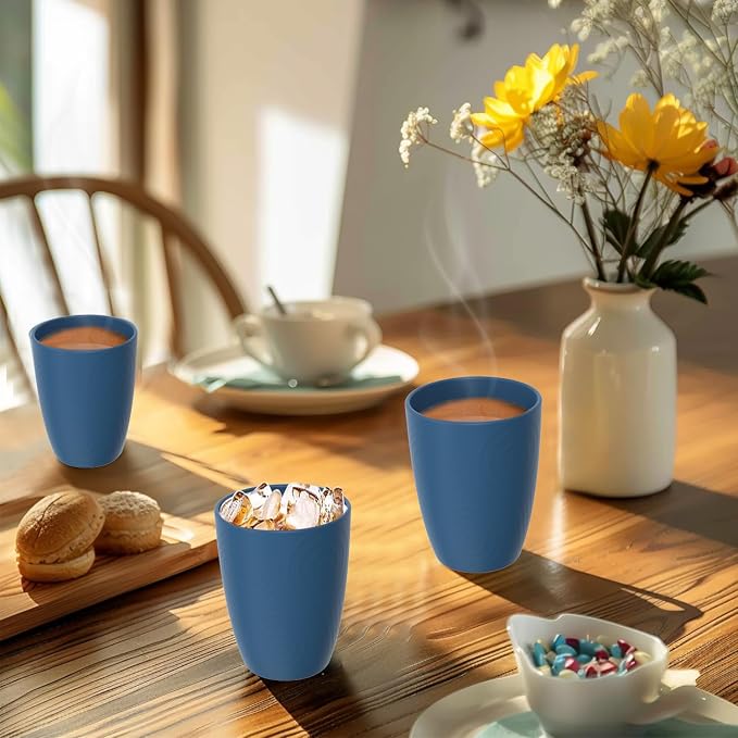 Wheat Straw Cups Set of 6, Plastic Drinking Glasses 12 OZ, Alternative to Plastic Cups Reusable, Unbreakable Water Cups for Kids, Microwave & Dishwasher Safe Drinking Cups for Kitchen - Blue - Image 8