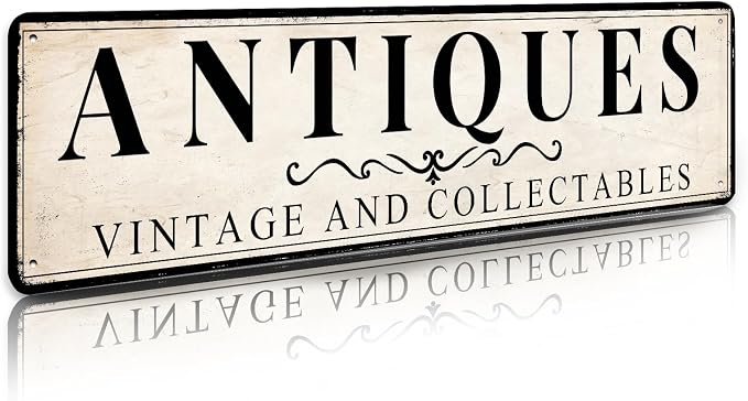 Antiques Store Sign Vintage Decor Rustic Wall Decor Retro Metal Sign 4×16 Inches For Home Cafe by LYXDS