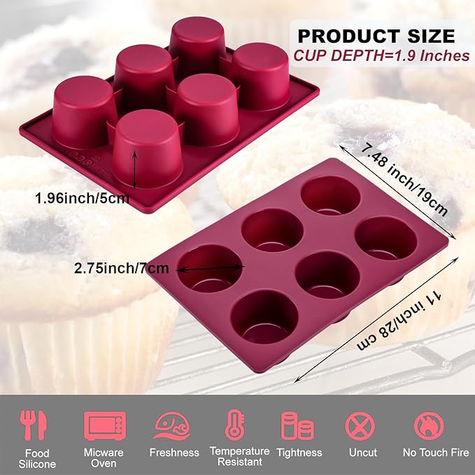 Nalchios Silicone Muffin Pan 1 Pack, 6-Cavity Chocolate Molds Silicone, Nonstick BPA Free Silicone Baking Molds, Dishwasher & Microwave Safe Muffin Tin, Easy To Use and Clean Candy Molds