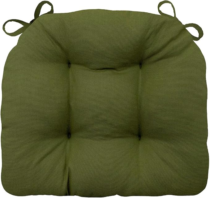 Barnett Home Decor Extra-Thick Dining Chair Pad with Ties - Solid Color Cotton Duck - Reversible, Latex Fill, Tufted Cushion - Boxwood Green by BarnettHomeDecor