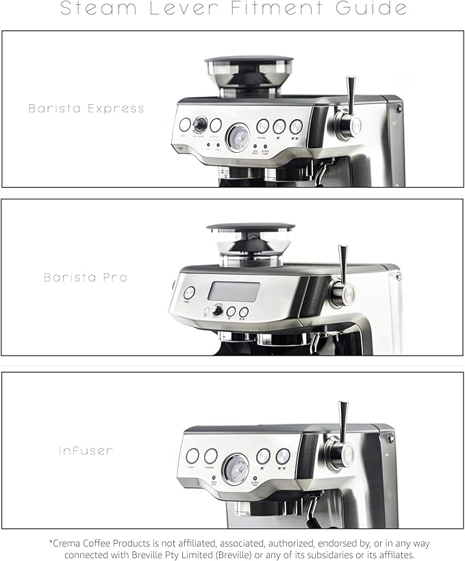 Crema Coffee Products Replacement Steam Lever for Breville Espresso Machines | Ergonomic Stainless Steel Design | Compatible with Barista Express, Infuser, Barista Pro | Easy Grip | Black Finish