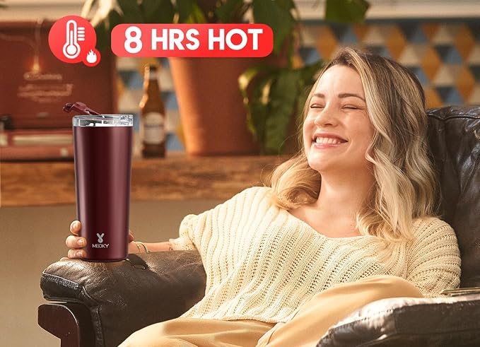 Meoky 24 oz Insulated Travel Coffee Mug: Leak Proof Lid, Mahogany | Stainless Steel Coffee Tumbler, Keeps Hot for 8 Hours or Cold for 24 Hours, Fits in Car Cup Holder, BPA Free - Image 2