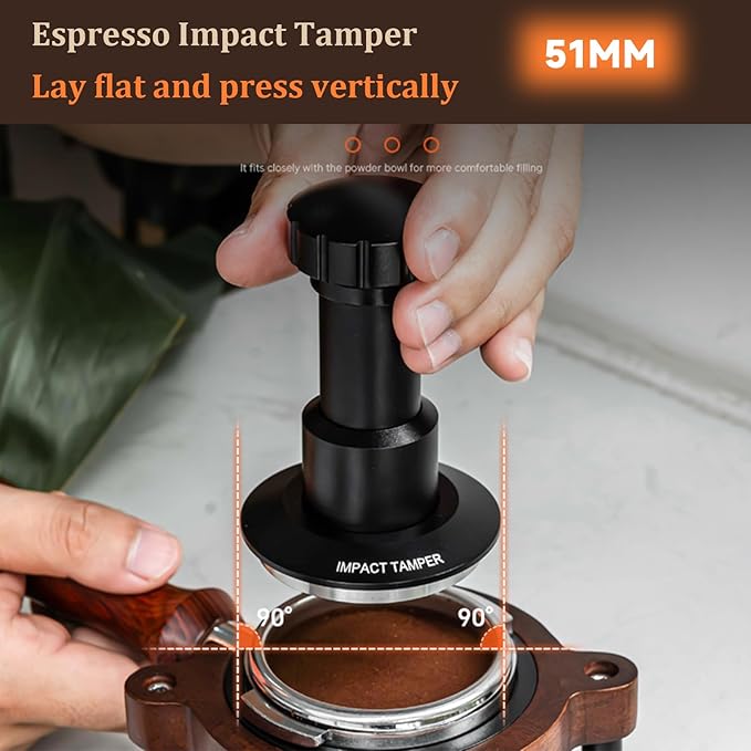 51mm Espresso Tamper,Impac Coffee Tool Espresso,Compatible with Delonghi Portafilter 51mm,Adjustable 25lb to 30lb,Stainless Steel Aluminum(51MM Black)