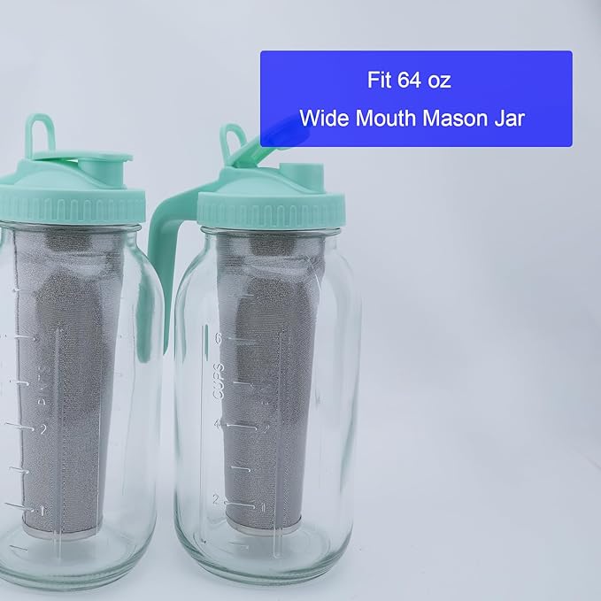 Fermus Set of 2 Cold Brew Coffee Filter for 64oz / 2Quart Wide Mouth Mason Jar Infuser 304 Stainless Steel Strainer with Seal Ring Design for Grounds Tea Fruit Coffee Filter