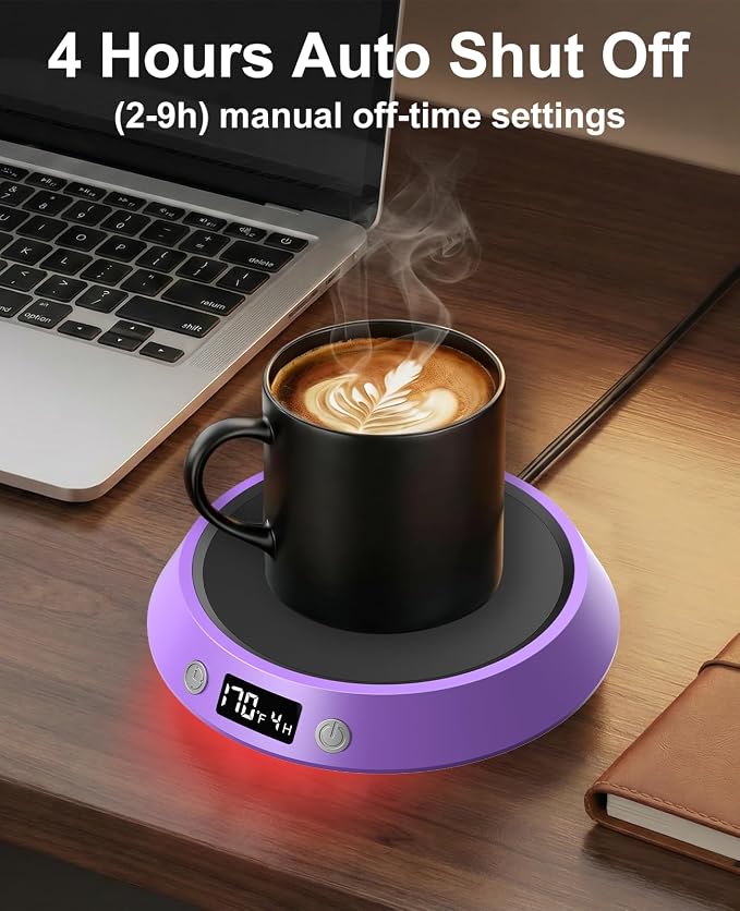 Kepwam Coffee Mug Warmer - 50W Electric Coffee Warmer for Desk 3 Temp Settings & 2-9 Timer Smart Cup Warmer for Desk Candle Warmer Plate with LED Lights Beverage Tea Milk Warmer for Home & Office - Image 3