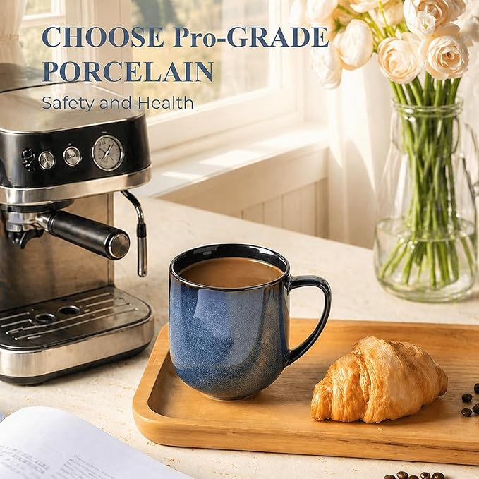 LERATIO 12OZ Ceramic Coffee Mugs Set of 6, Large Porcelain Coffee Cups With Large Handle For Latte,Cappuccino,Milk,Cocoa,|Dishwasher&Microwave Safe Mug Sets,Ideal for Man,Woman,Dad, Mom-Blue - Image 3