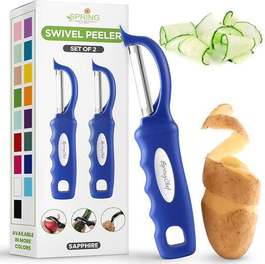 Spring Chef Swivel Potato Peeler with Soft Grip Handle, Set of 2, Sapphire | Premium Vegetable Peeler w/ Sharp Stainless Steel Blades, Multifunctional Food Peeler for Apple, Carrot, Cucumber, Fruit by SpringChef