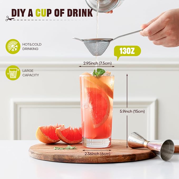 Highball Glasses Set of 6, 13oz Tall Drinking Glasses, Water Glass for Kitchen, Tom Collins Glasses, Mojito Glass Cups, Cocktail Glasses for Bar Glassware - Image 4