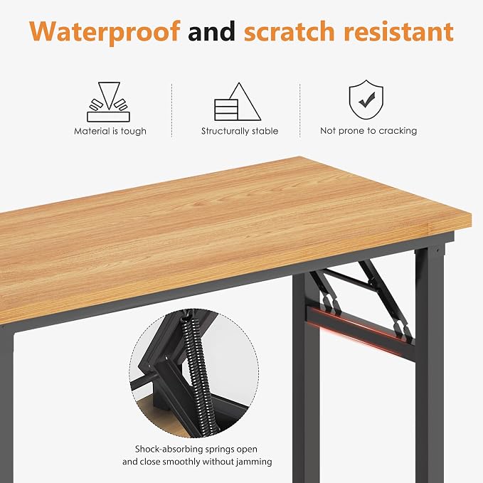DlandHome 35.8 Inch Small Folding Computer Desk for Home Office, Teak Black | Foldable Writing Table for Small Spaces Bedroom, No Assembly Required, Wood Top Metal Frame, Collapsible Compact Easy Storage - Image 7