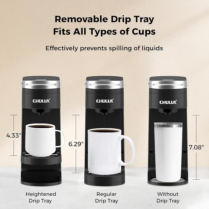 CHULUX Slim Single Serve Coffee Maker for K Cup, Fast Brewing, Matte Black | Rapid-Heating Boiler Tech, 4-Hole Needle for Richer Flavor, Adjustable Drip Tray for 7.3" Travel Mug, Food Grade Material - Image 2