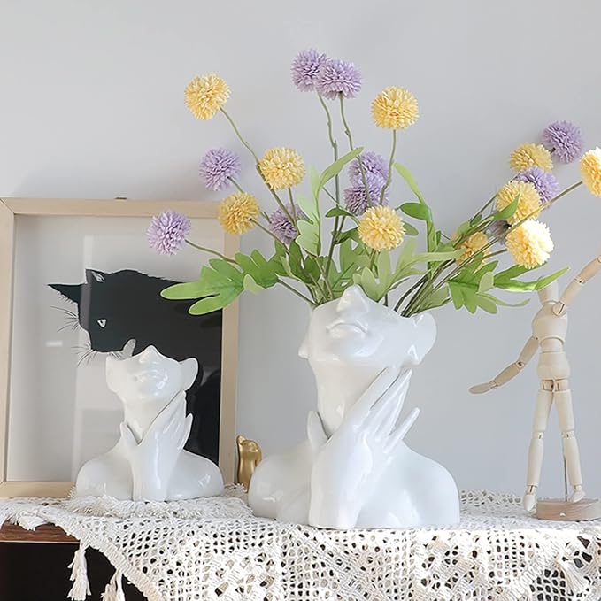 Face Vase,White Flower Vases for Decor,Ceramic Body Vase,Modern Vase for Shelf Dining Table Kitchen Counter Modern Home Decor 6.69'' W X 7.09'' H - Image 2