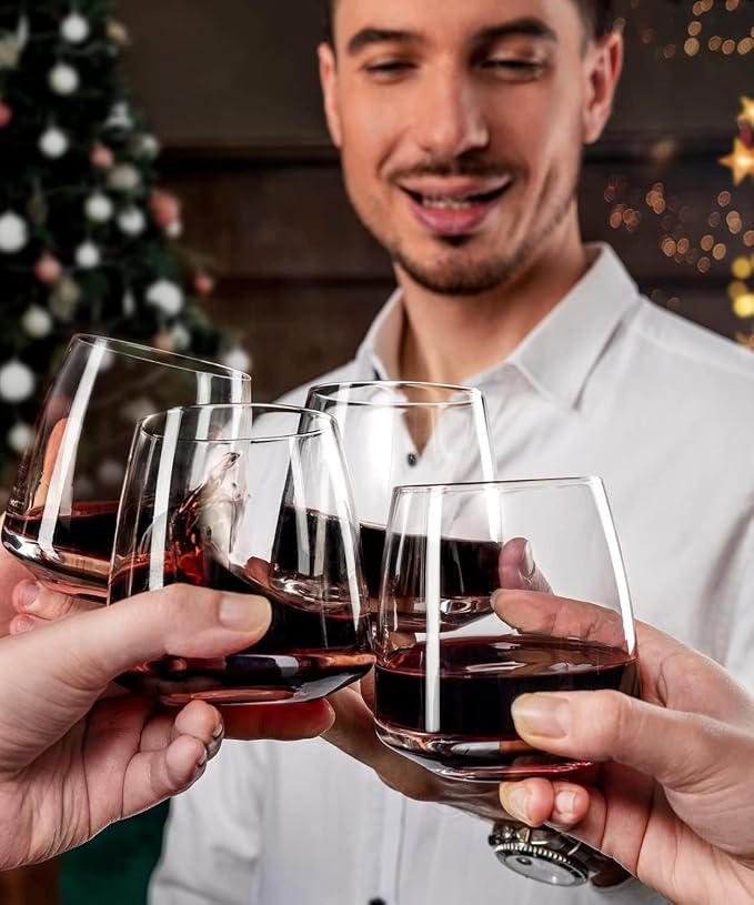 OJA Wine Glasses Set, Crystal Stemless Red Wine Glass, Set of 4, 13.5 oz | Dishwasher Safe, Red White Wine glass, Hand Blown, Unique Gifts for Him Her for Birthday, Wedding, Christmas, Anniversary - Image 3