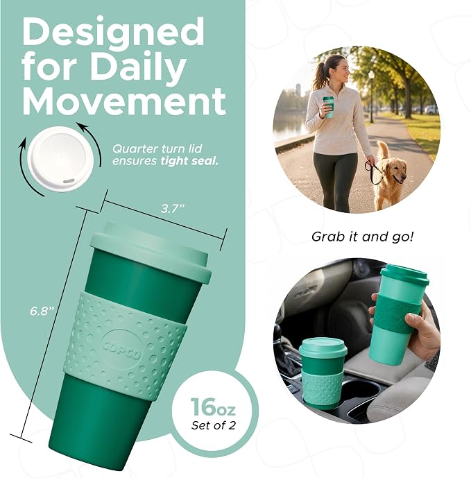 Copco Acadia Travel Mug, 16 Oz - Green & Hunter Green, Set of 2 - Image 2