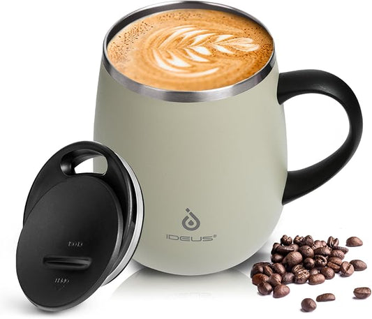 Ideus 16 oz (470 ml) Insulated Coffee Mug with Handle and Lid, Double Wall Stainless Steel Vacuum Thermal Coffee Mug, Travel Coffee Cup Thermal Cup for Home and Office (Celadon) by IDEUS