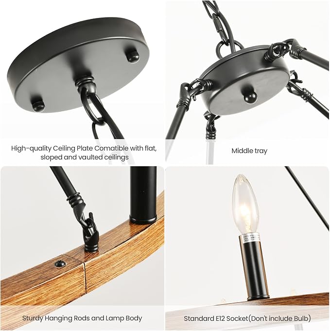 WJShome 24-Light Black and Khaki Wagon Wheel Chandelier, 54" Large Chandeliers for High Ceilings, Farmhouse Dining Room Light Fixture, Modern Chandeliers for Living Room, Foyer, Entryway - Image 4