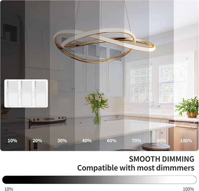 Modern LED Chandelier for Dining Room Pendant Light Fixture 40W,Gold | 5CCT/2700K-5000K,Dimmable,Bedroom,Living Room,Dining Room,Kitchen,Kids Nursery,Home Office - Image 3