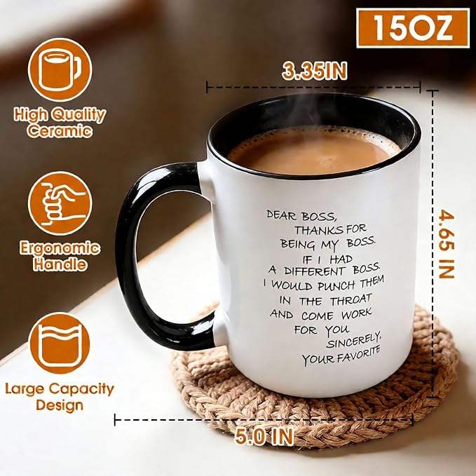 Dear Boss Mug Punch Throat,Worlds Best Boss Mug,Funny Coffee Cup | 15oz Ceramic Office Cup,Funny Coffee Mugs, Gifts for Work, Funny Office Cups,Thank You Gifts for Manager,Work Anniversary - Image 4