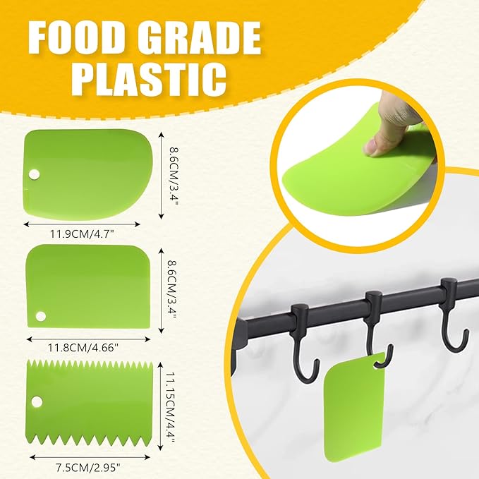 Litoexpe 6 Pack Stainless Steel Icing Spatulas with 3 Green Cake Smoother Scrapers, Angled Cake Spatulas Cake Smoother Scrapers, Frosting Offset Spatula Set for Cake Decorating Baking (6", 8", 10")