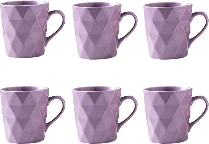 11 Ounce Porcelain Mugs, Set of 6, Tea and Cocoa Mug Set, Purple, Matte by MIWARE