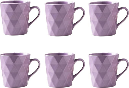 11 Ounce Porcelain Mugs, Set of 6, Tea and Cocoa Mug Set, Purple, Matte by MIWARE