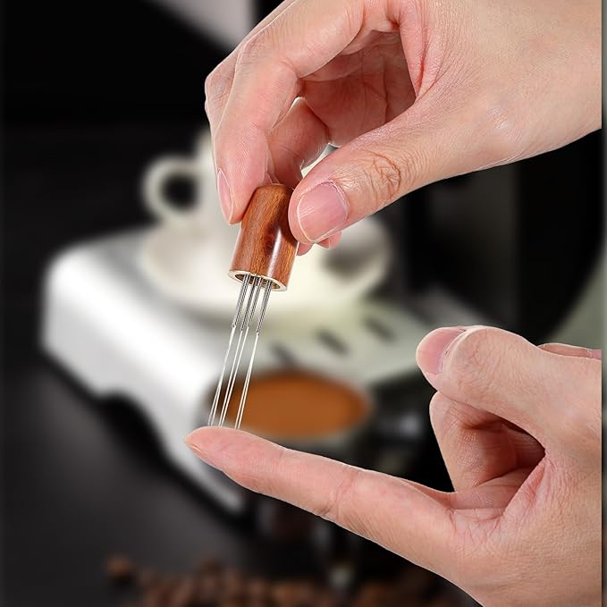 2pcs Espresso Needle Distributor, 6 Needles 0.3mm Coffee Distribution Tool, Espresso Whisk, Espressos Stirrer Tool With Natural Wood Handle for Baristas And Home Brewing Enthusiasts