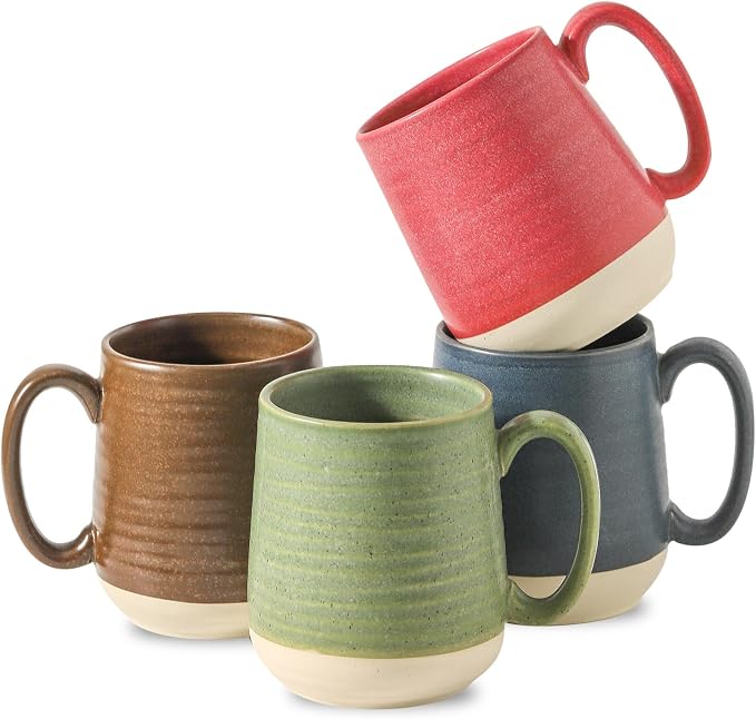 Hasense Coffee Mugs Set of 4, 15 oz Large Porcelain Mugs with Handle for Women Men, Colorful Christmas Coffee Cups for Latte, Tea, Cappuccino, Microwave & Dishwasher Safe by Hasense