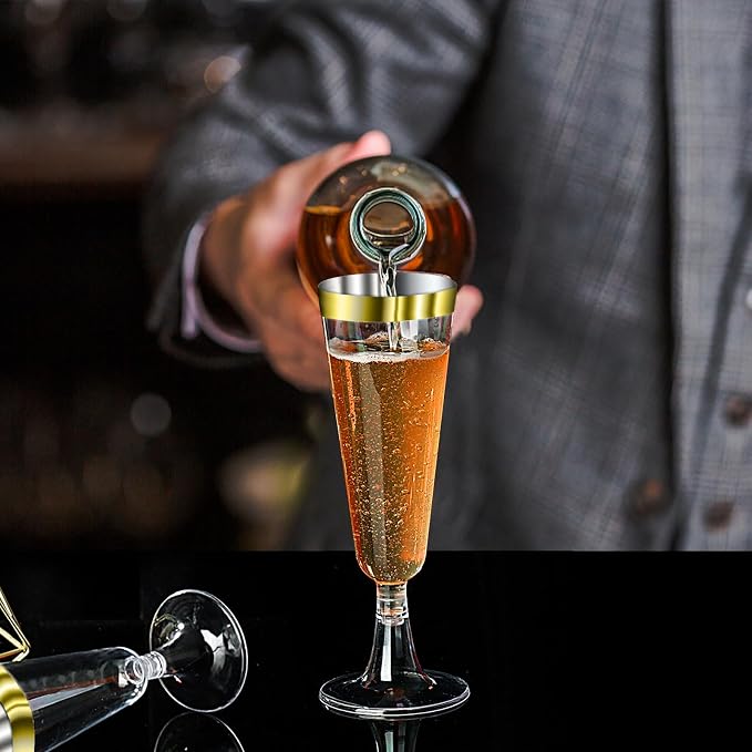 SUREHOME Gold Champagne Flutes Plastic Champagne Glasses Disposable 40 Pack 5 Oz Gold Rim Crystal Stemware Wedding Toasting Wine Mimosa Glasses Cups Bulk for Birthday Graduation Party Supplies 2026 - Image 5