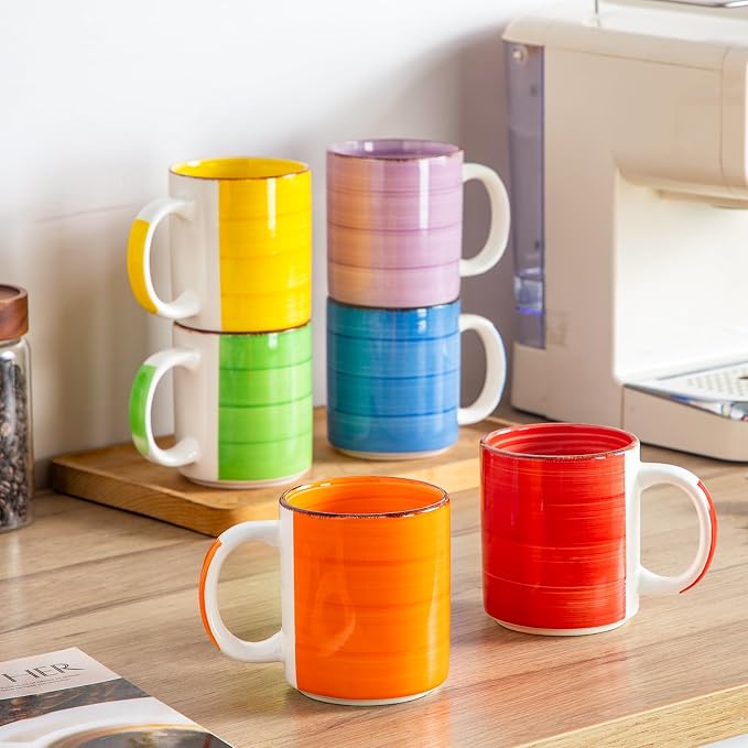vancasso Bonita Ceramic Coffee Mug Set of 6,16 Oz Coffee Cups with Large Handle for Tea,Latte,Cappuccino,Milk,Cocoa,Dishwasher&Microwave Safe(Color) - Image 6