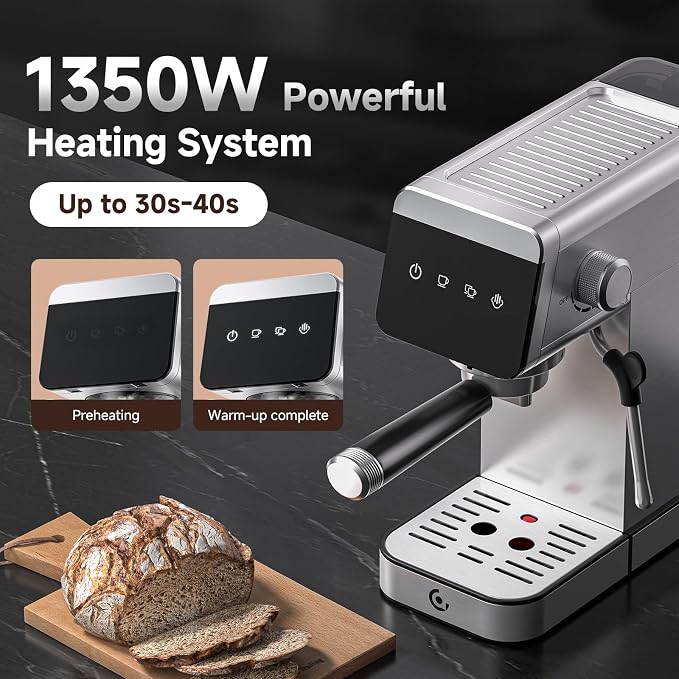 AMZCHEF Espresso Coffee Machine | 20 Bar Pressure System | LED Touch Screen | Compact Design Perfect for Home & Office | 41oz Water Tank - Image 4